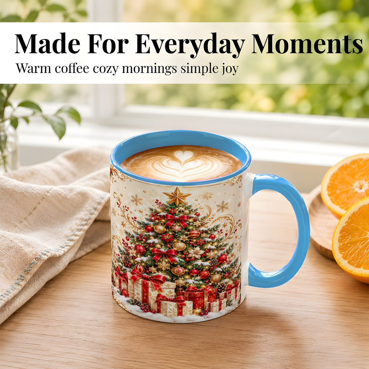 #pl[11oz|Blue] Christmas Tree Coffee Mug, Holiday Presents Mug, Ceramic Cup