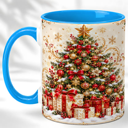 #pl[11oz|Blue] Christmas Tree Coffee Mug, Holiday Presents Mug, Ceramic Cup