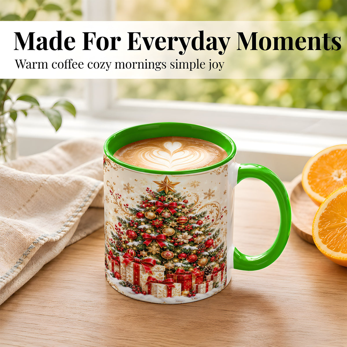 #pl[11oz|Green] Christmas Tree Coffee Mug, Holiday Presents Mug, Ceramic Cup
