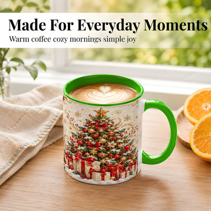 #pl[11oz|Green] Christmas Tree Coffee Mug, Holiday Presents Mug, Ceramic Cup