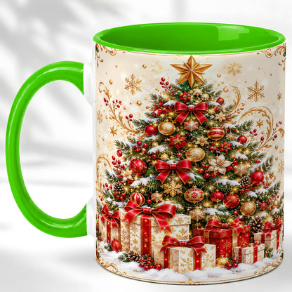 #pl[11oz|Green] Christmas Tree Coffee Mug, Holiday Presents Mug, Ceramic Cup
