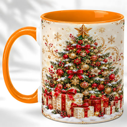 #pl[11oz|Orange] Christmas Tree Coffee Mug, Holiday Presents Mug, Ceramic Cup