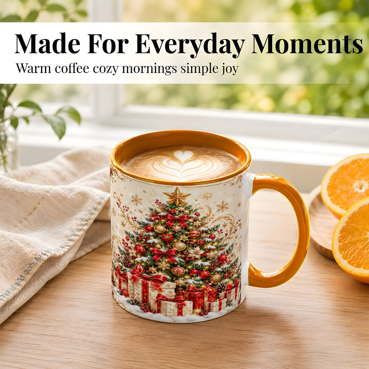 #pl[11oz|Orange] Christmas Tree Coffee Mug, Holiday Presents Mug, Ceramic Cup