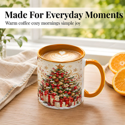 #pl[11oz|Orange] Christmas Tree Coffee Mug, Holiday Presents Mug, Ceramic Cup