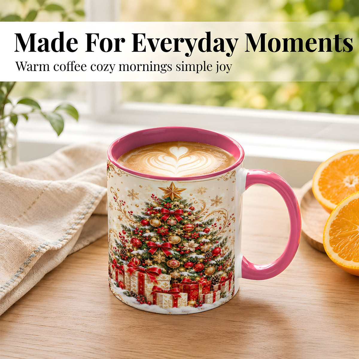 #pl[11oz|Pink] Christmas Tree Coffee Mug, Holiday Presents Mug, Ceramic Cup
