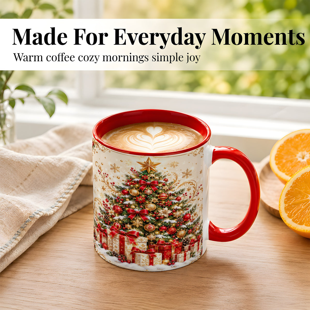 #pl[11oz|Red] Christmas Tree Coffee Mug, Holiday Presents Mug, Ceramic Cup