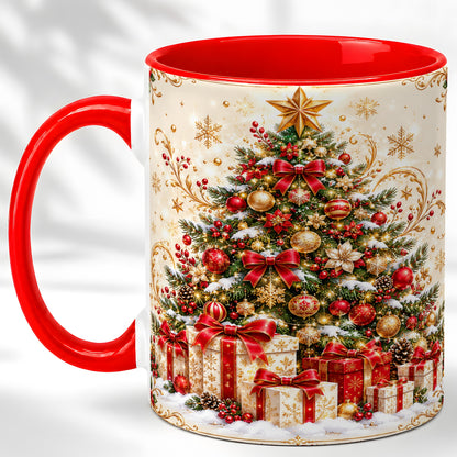 Christmas Tree Coffee Mug, Holiday Presents Mug, Ceramic Cup