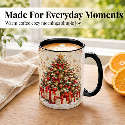 #pl[15oz|Black] Christmas Tree Coffee Mug, Holiday Presents Mug, Ceramic Cup