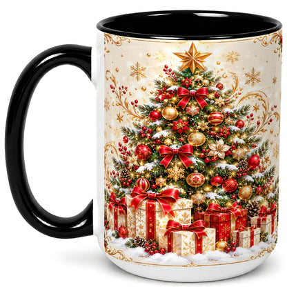 #pl[15oz|Black] Christmas Tree Coffee Mug, Holiday Presents Mug, Ceramic Cup