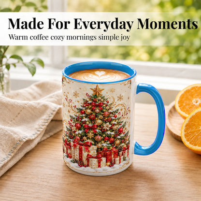 #pl[15oz|Blue] Christmas Tree Coffee Mug, Holiday Presents Mug, Ceramic Cup