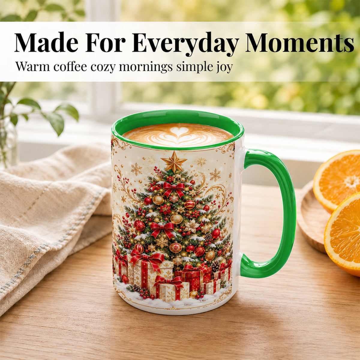 #pl[15oz|Green] Christmas Tree Coffee Mug, Holiday Presents Mug, Ceramic Cup