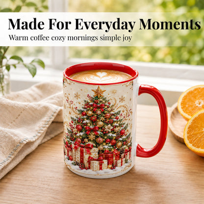 #pl[15oz|Red] Christmas Tree Coffee Mug, Holiday Presents Mug, Ceramic Cup