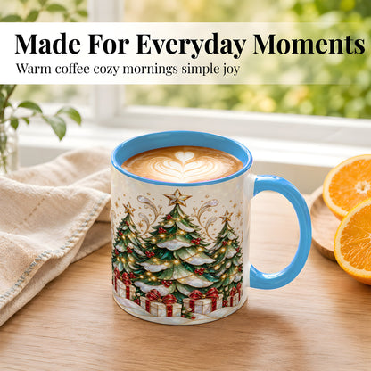 #pl[11oz|Blue] Christmas Tree Coffee Mug, Holiday Tree Mug, Ceramic Cup