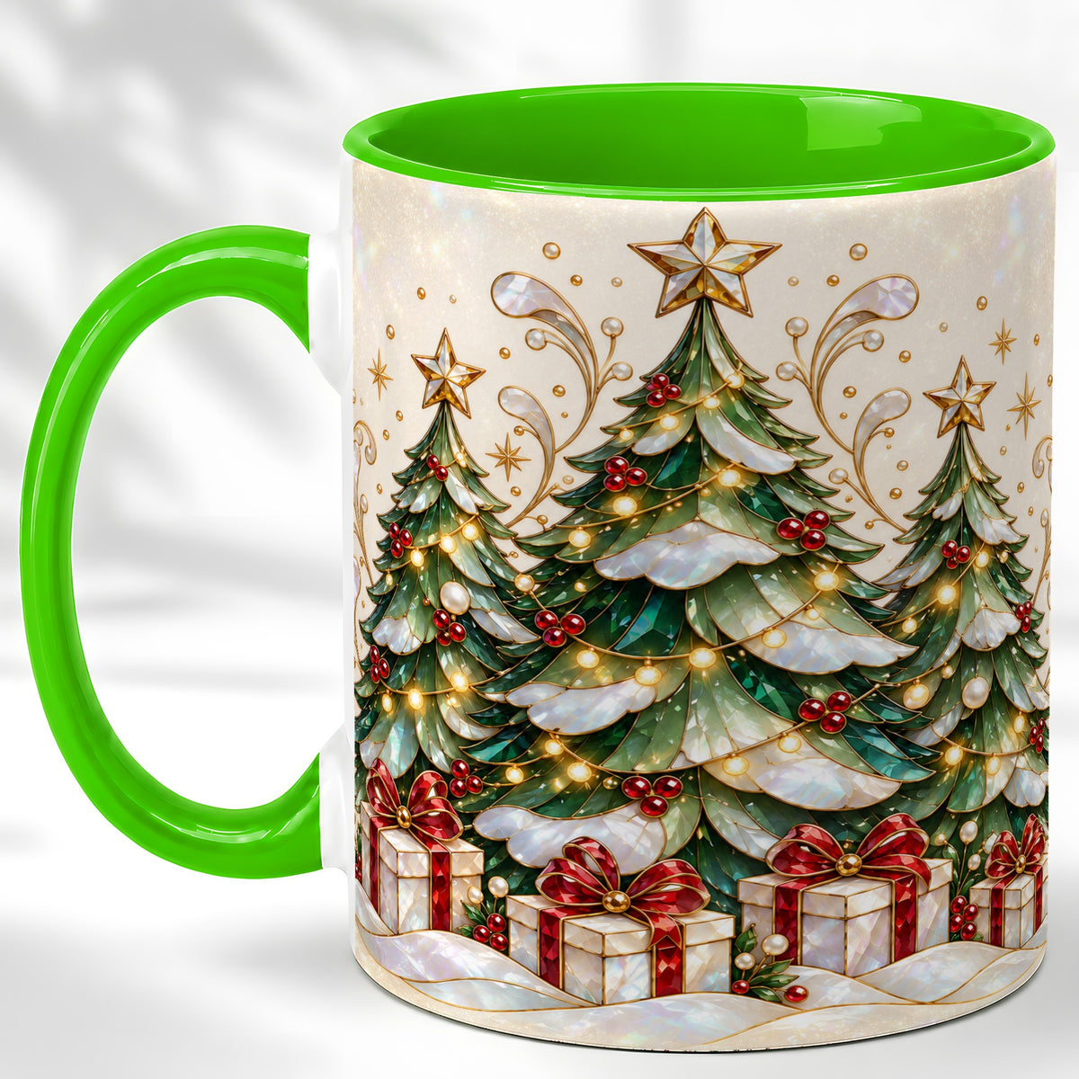 #pl[11oz|Green] Christmas Tree Coffee Mug, Holiday Tree Mug, Ceramic Cup