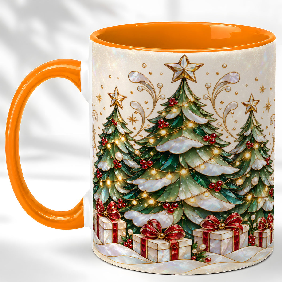 #pl[11oz|Orange] Christmas Tree Coffee Mug, Holiday Tree Mug, Ceramic Cup