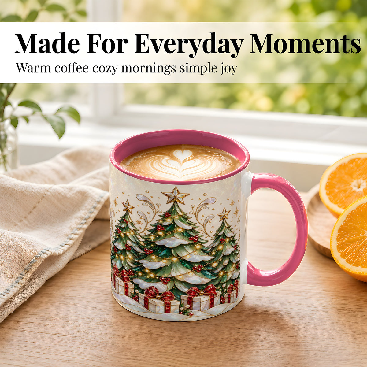 #pl[11oz|Pink] Christmas Tree Coffee Mug, Holiday Tree Mug, Ceramic Cup