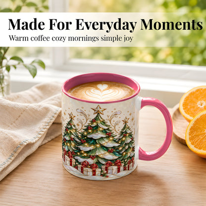 #pl[11oz|Pink] Christmas Tree Coffee Mug, Holiday Tree Mug, Ceramic Cup