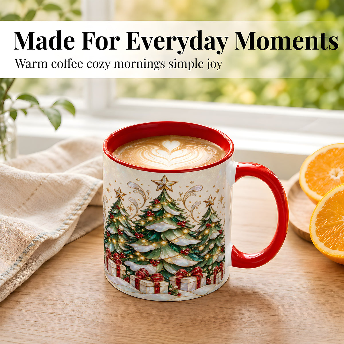 #pl[11oz|Red] Christmas Tree Coffee Mug, Holiday Tree Mug, Ceramic Cup