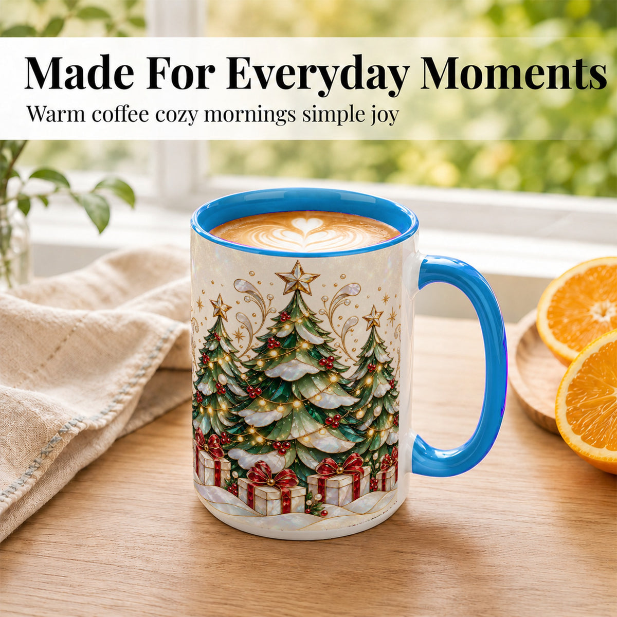 #pl[15oz|Blue] Christmas Tree Coffee Mug, Holiday Tree Mug, Ceramic Cup
