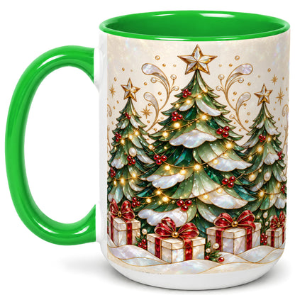 #pl[15oz|Green] Christmas Tree Coffee Mug, Holiday Tree Mug, Ceramic Cup