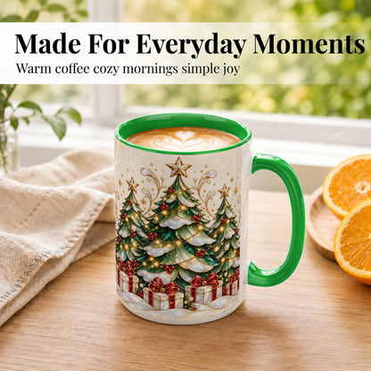 #pl[15oz|Green] Christmas Tree Coffee Mug, Holiday Tree Mug, Ceramic Cup