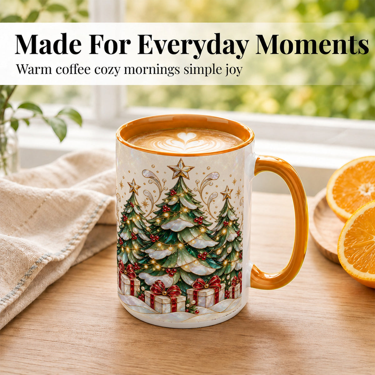 #pl[15oz|Orange] Christmas Tree Coffee Mug, Holiday Tree Mug, Ceramic Cup