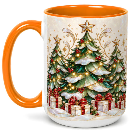 #pl[15oz|Orange] Christmas Tree Coffee Mug, Holiday Tree Mug, Ceramic Cup