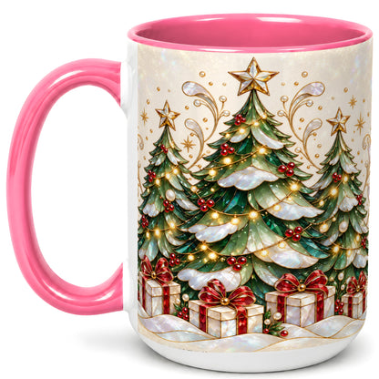 #pl[15oz|Pink] Christmas Tree Coffee Mug, Holiday Tree Mug, Ceramic Cup