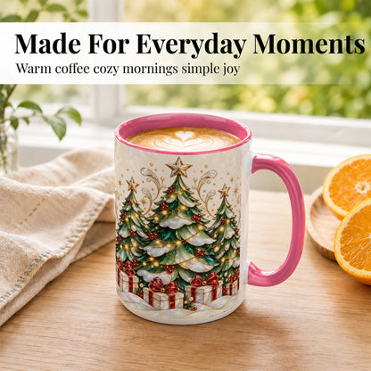 #pl[15oz|Pink] Christmas Tree Coffee Mug, Holiday Tree Mug, Ceramic Cup