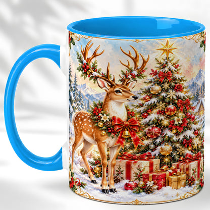 #pl[11oz|Blue] Christmas Deer Coffee Mug, Winter Reindeer Mug, Ceramic Cup