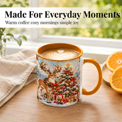 #pl[11oz|Orange] Christmas Deer Coffee Mug, Winter Reindeer Mug, Ceramic Cup