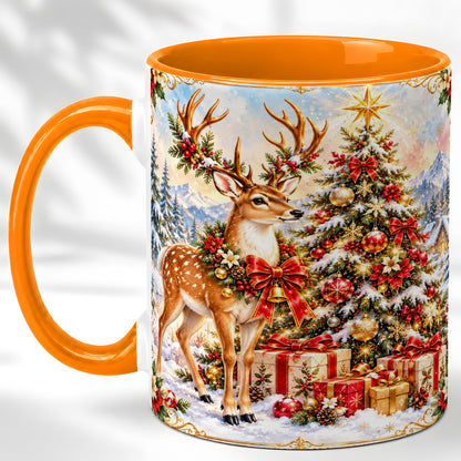 #pl[11oz|Orange] Christmas Deer Coffee Mug, Winter Reindeer Mug, Ceramic Cup