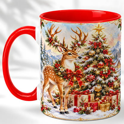 Christmas Deer Coffee Mug, Winter Reindeer Mug, Ceramic Cup