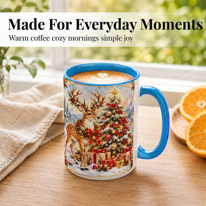 #pl[15oz|Blue] Christmas Deer Coffee Mug, Winter Reindeer Mug, Ceramic Cup