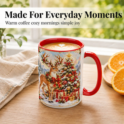 #pl[15oz|Red] Christmas Deer Coffee Mug, Winter Reindeer Mug, Ceramic Cup