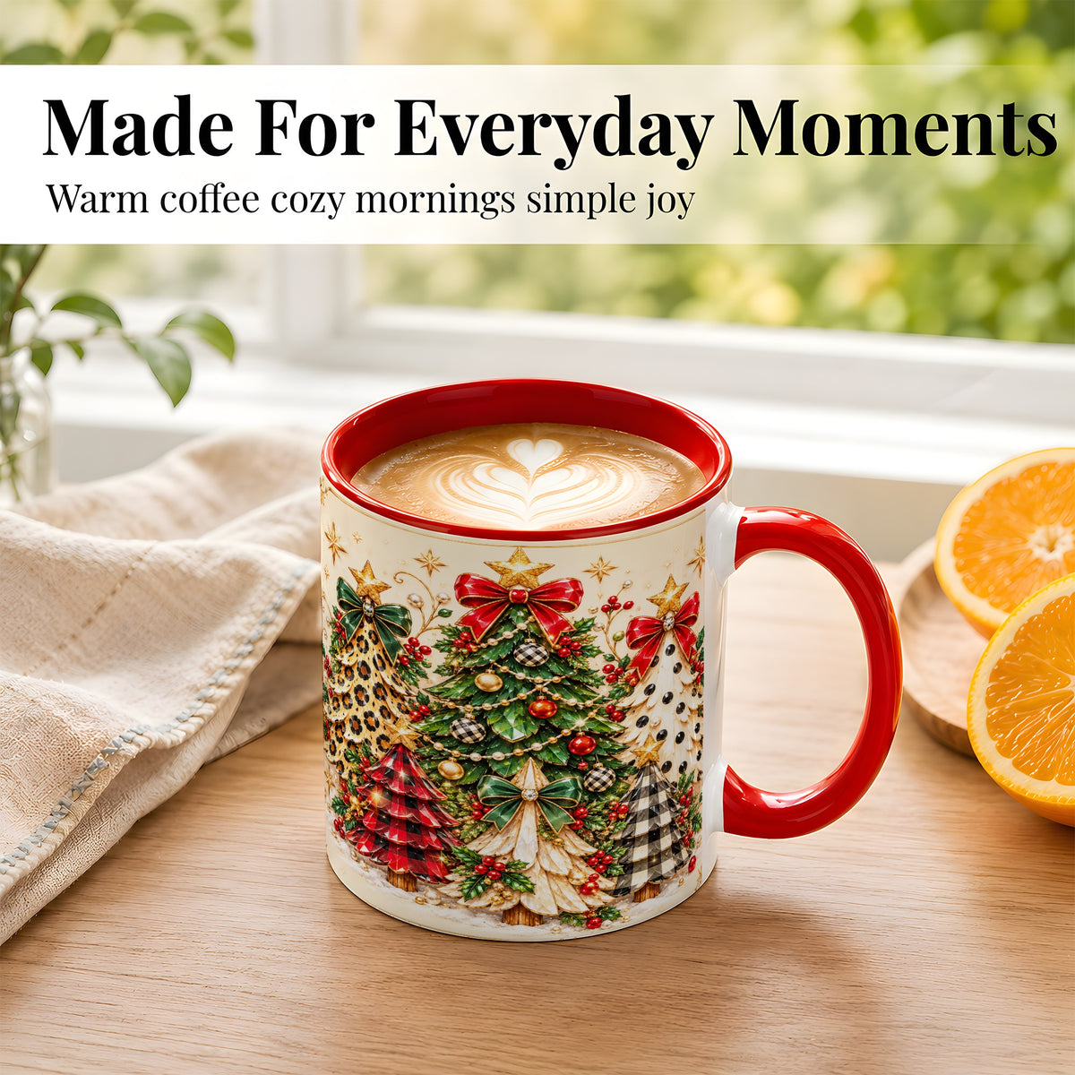 #pl[11oz|Red] Patterned Christmas Trees Coffee Mug, Holiday Tree Mug, Ceramic Cup