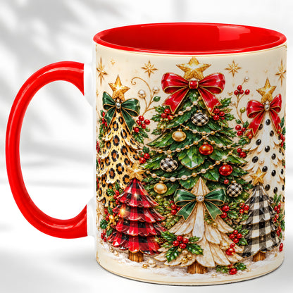 Patterned Christmas Trees Coffee Mug, Holiday Tree Mug, Ceramic Cup