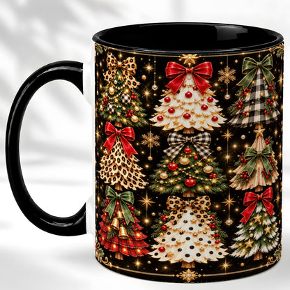 #pl[11oz|Black] Plaid Christmas Trees Coffee Mug, Holiday Tree Mug, Ceramic Cup