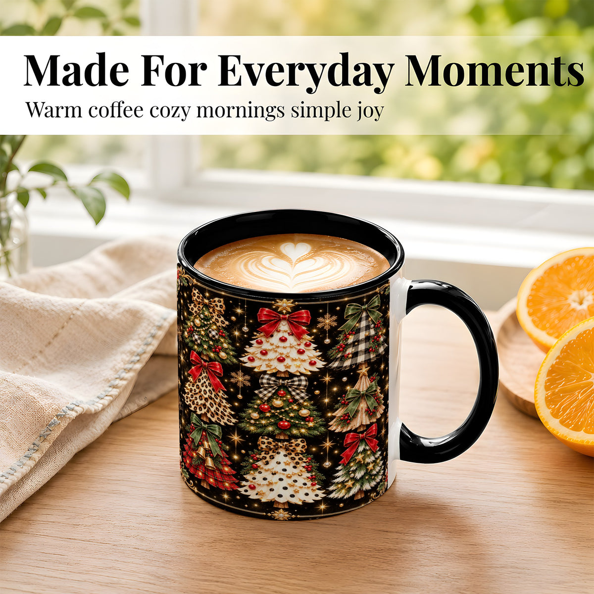 #pl[11oz|Black] Plaid Christmas Trees Coffee Mug, Holiday Tree Mug, Ceramic Cup