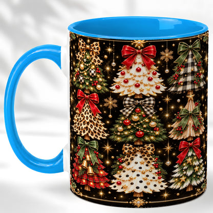 #pl[11oz|Blue] Plaid Christmas Trees Coffee Mug, Holiday Tree Mug, Ceramic Cup