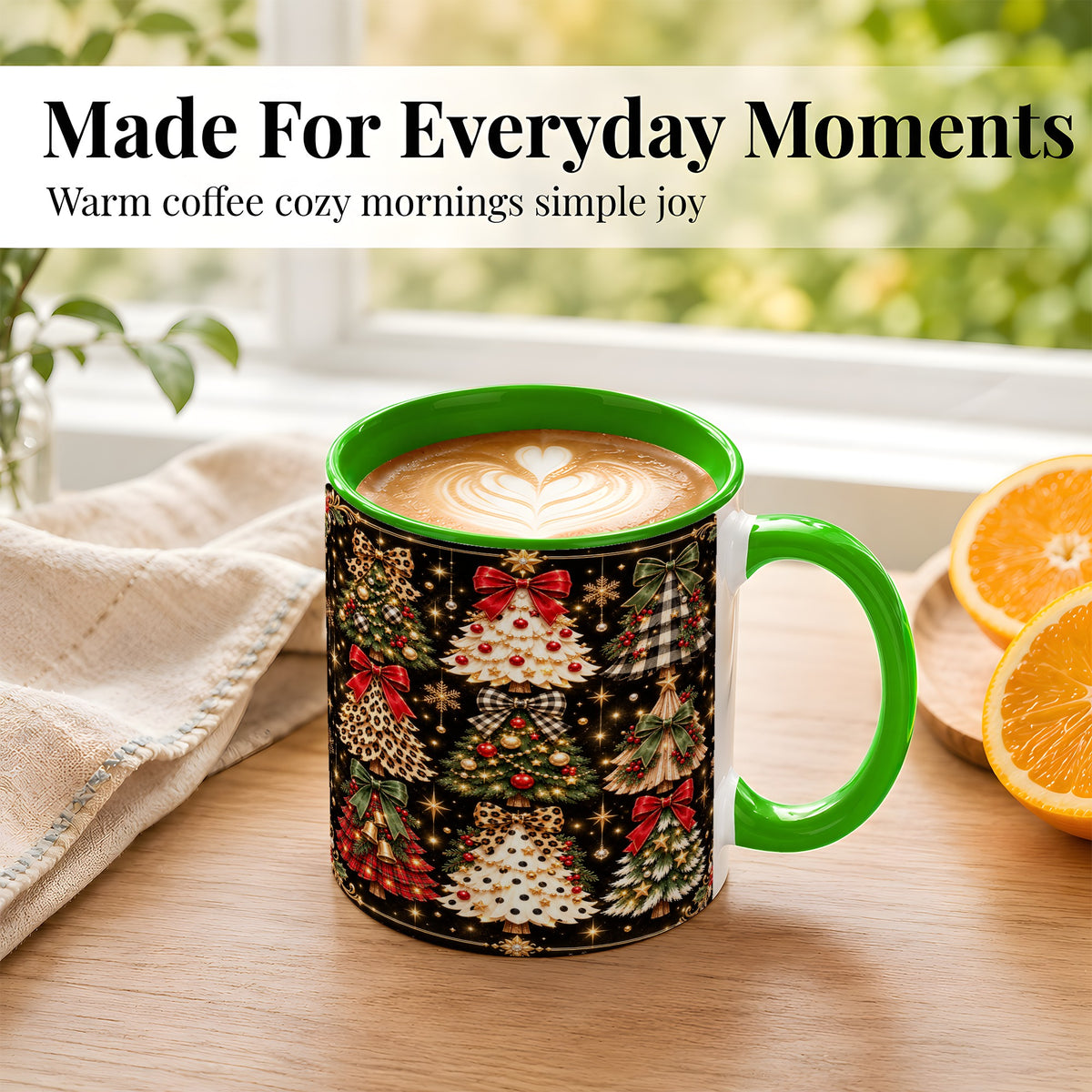 #pl[11oz|Green] Plaid Christmas Trees Coffee Mug, Holiday Tree Mug, Ceramic Cup