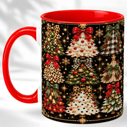 Plaid Christmas Trees Coffee Mug, Holiday Tree Mug, Ceramic Cup