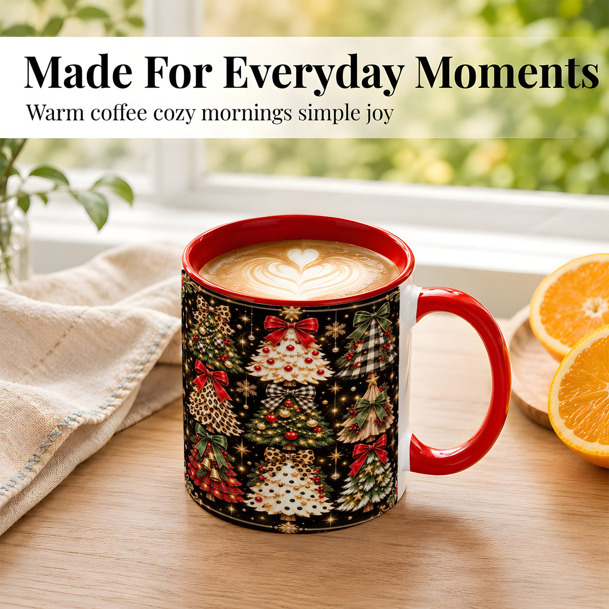 #pl[11oz|Red] Plaid Christmas Trees Coffee Mug, Holiday Tree Mug, Ceramic Cup