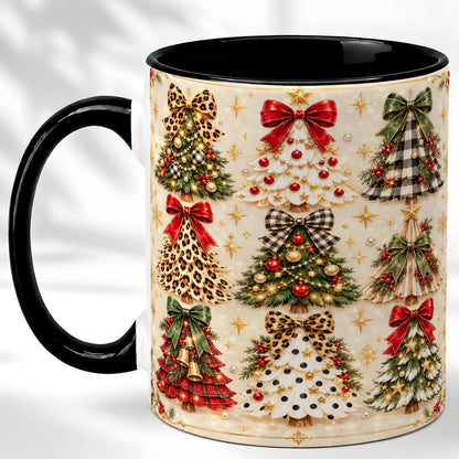 #pl[11oz|Black] Festive Christmas Trees Coffee Mug, Holiday Tree Mug, Ceramic Cup