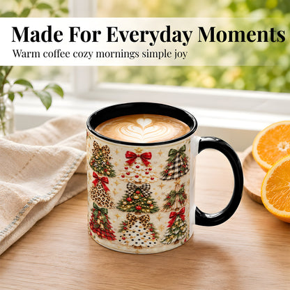 #pl[11oz|Black] Festive Christmas Trees Coffee Mug, Holiday Tree Mug, Ceramic Cup