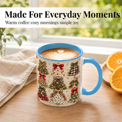 #pl[11oz|Blue] Festive Christmas Trees Coffee Mug, Holiday Tree Mug, Ceramic Cup