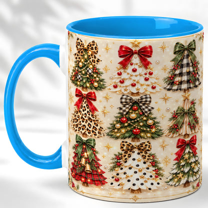 #pl[11oz|Blue] Festive Christmas Trees Coffee Mug, Holiday Tree Mug, Ceramic Cup