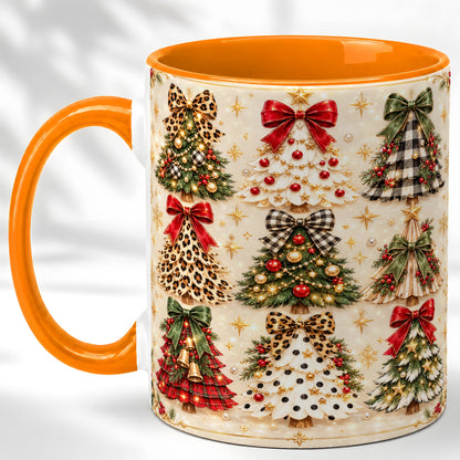 #pl[11oz|Orange] Festive Christmas Trees Coffee Mug, Holiday Tree Mug, Ceramic Cup