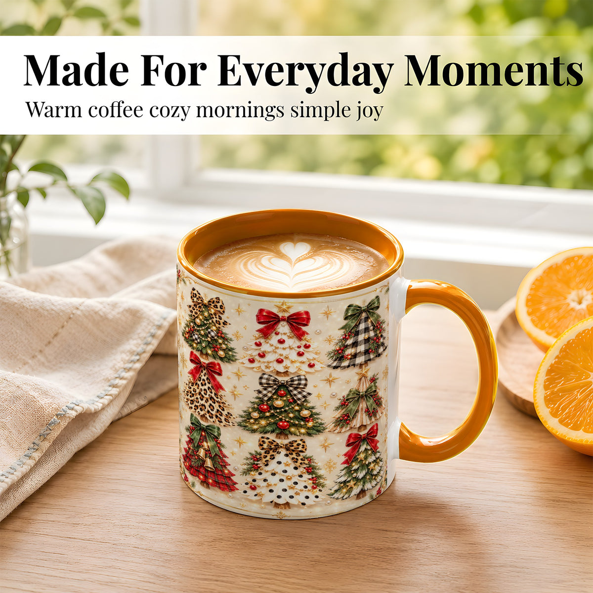 #pl[11oz|Orange] Festive Christmas Trees Coffee Mug, Holiday Tree Mug, Ceramic Cup