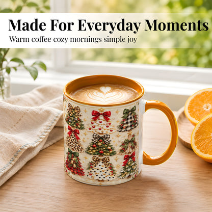 #pl[11oz|Orange] Festive Christmas Trees Coffee Mug, Holiday Tree Mug, Ceramic Cup